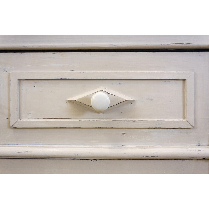 Vintage cream walnut cabinet with display cabinet, Spain