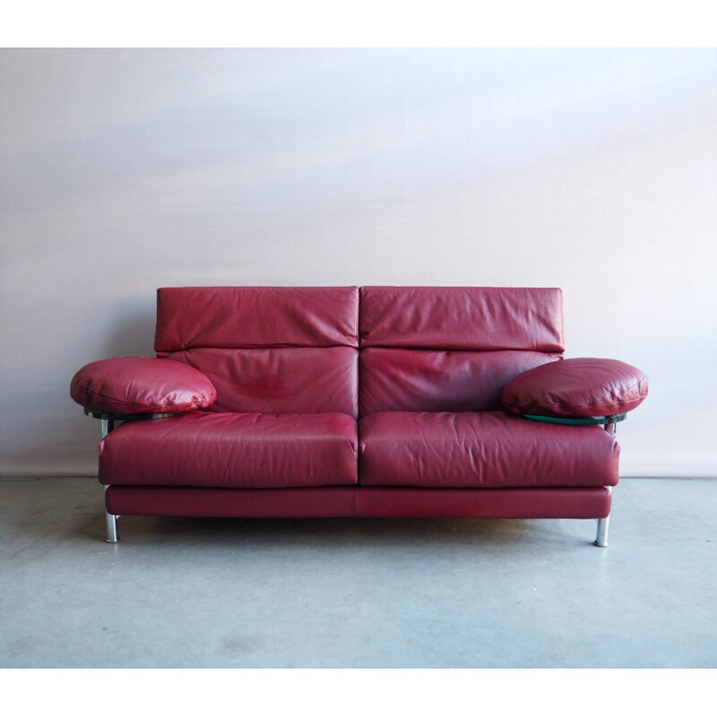 Red leather Arca sofa by Paolo Piva for B&B Italia - 1980s