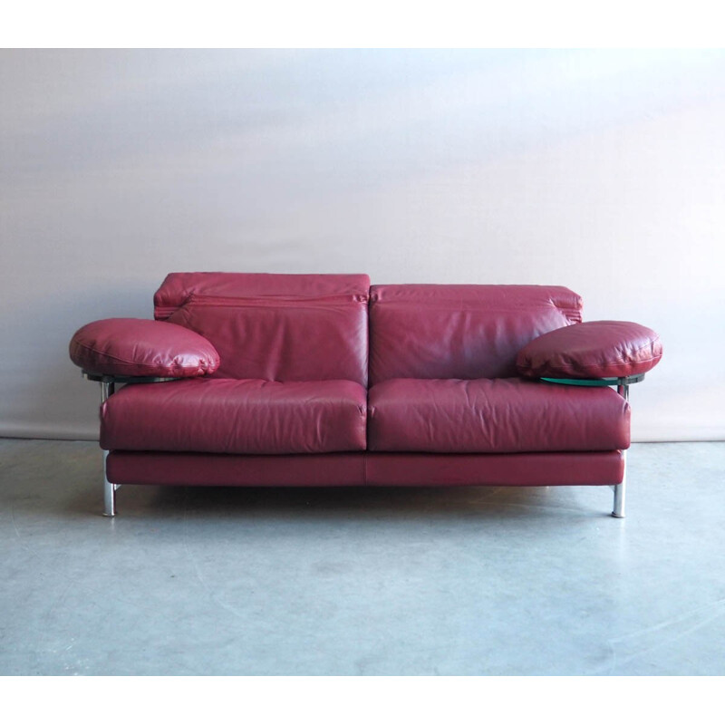 Red leather Arca sofa by Paolo Piva for B&B Italia - 1980s