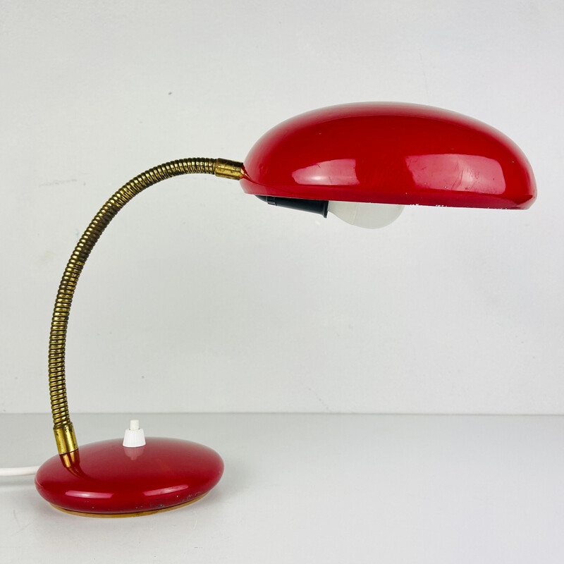 Mus Marxisme Plak opnieuw Vintage rood metalen verstelbare zwanenhals bureaulamp, Italië 1970