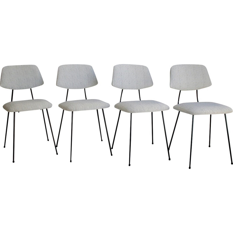 GISPEN Set of 4 grey chairs in metal and fabric, Wim RIETVELD and Dick Cordemeyer - 1950s
