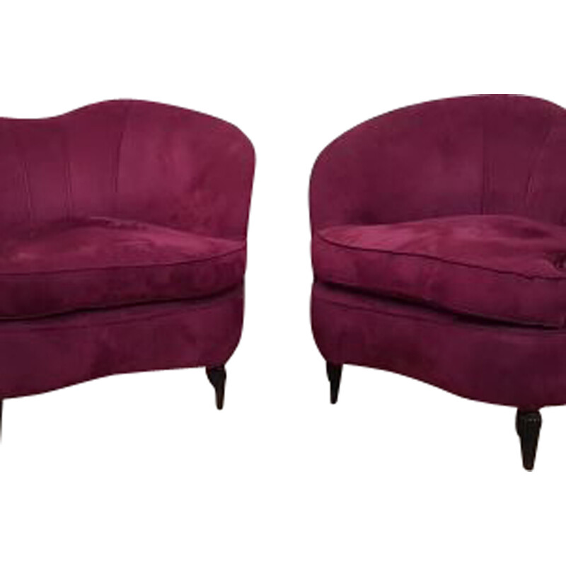 moord Mainstream verraden Paar paarse vintage fauteuils, 1950