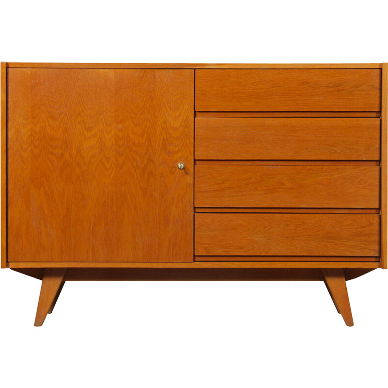 Vintage U-458 oakwood and plastic molded chest of drawers by Jiri Jiroutek for Interier Praha, Czech Republic 1960