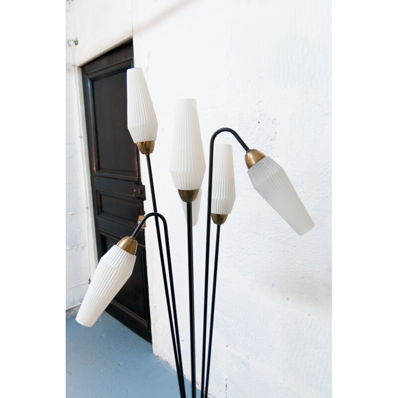 Tripode floor lamp with opaline cones - 1960s