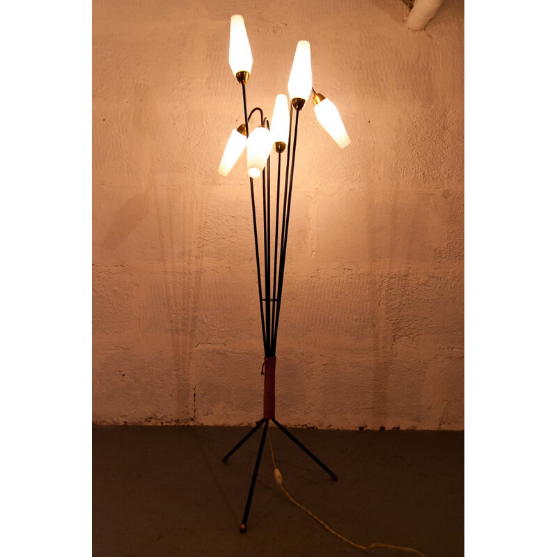 Tripode floor lamp with opaline cones - 1960s