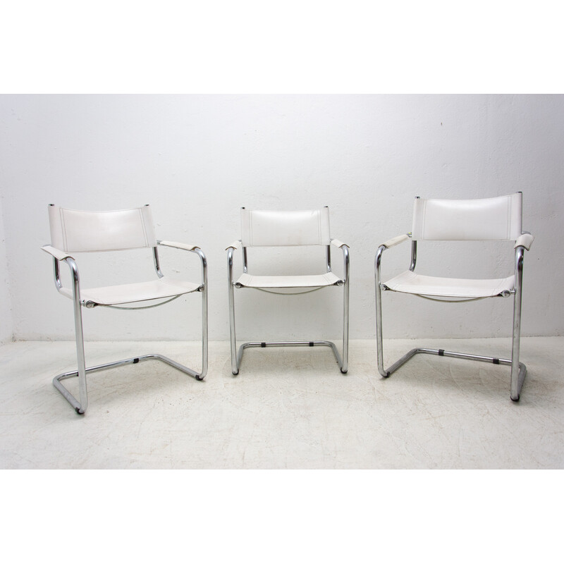 Conjunto de 3 sillones vintage B-34 en acero, cuero y cromo de Marcel Breuer, años 70