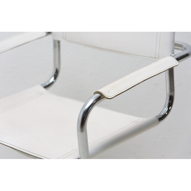 Set of 3 vintage B-34 armchairs in steel, leather and chrome by Marcel Breuer, 1970s