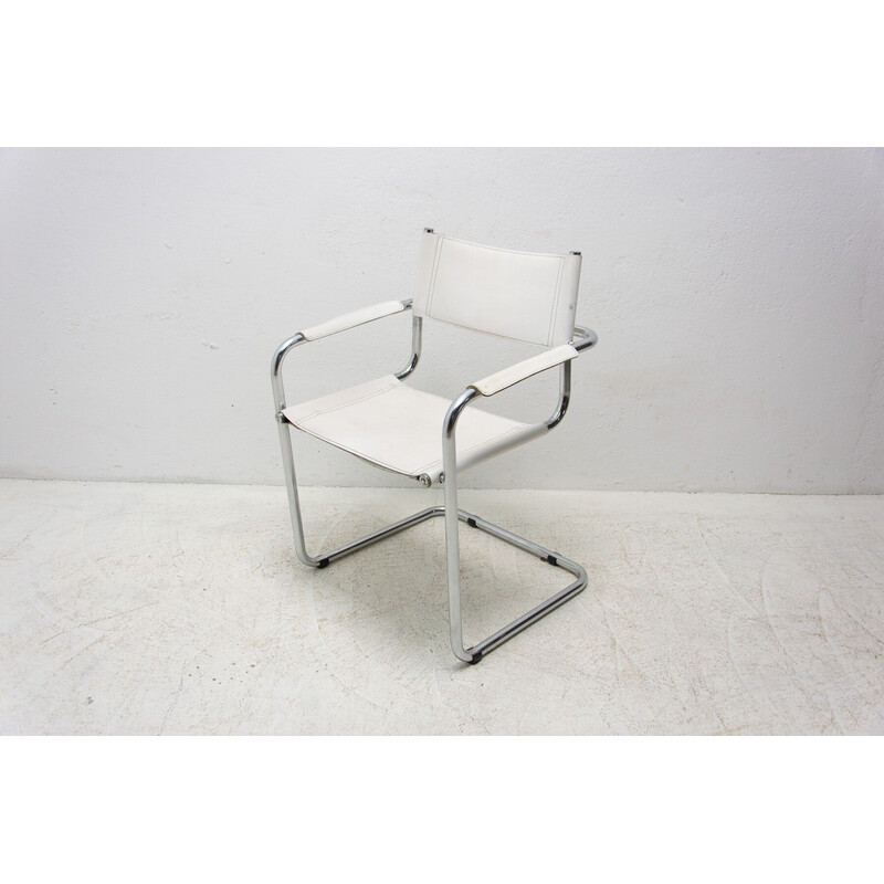 Set of 3 vintage B-34 armchairs in steel, leather and chrome by Marcel Breuer, 1970s