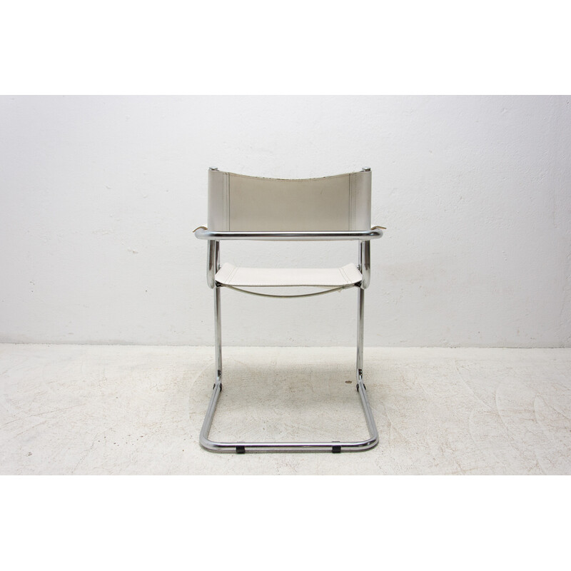 Set of 3 vintage B-34 armchairs in steel, leather and chrome by Marcel Breuer, 1970s