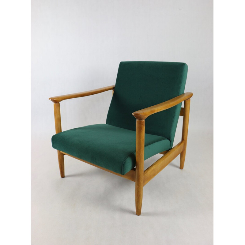 Vintage Gfm-142 armchair in wood and green velvet by Edmund Homa, 1970s