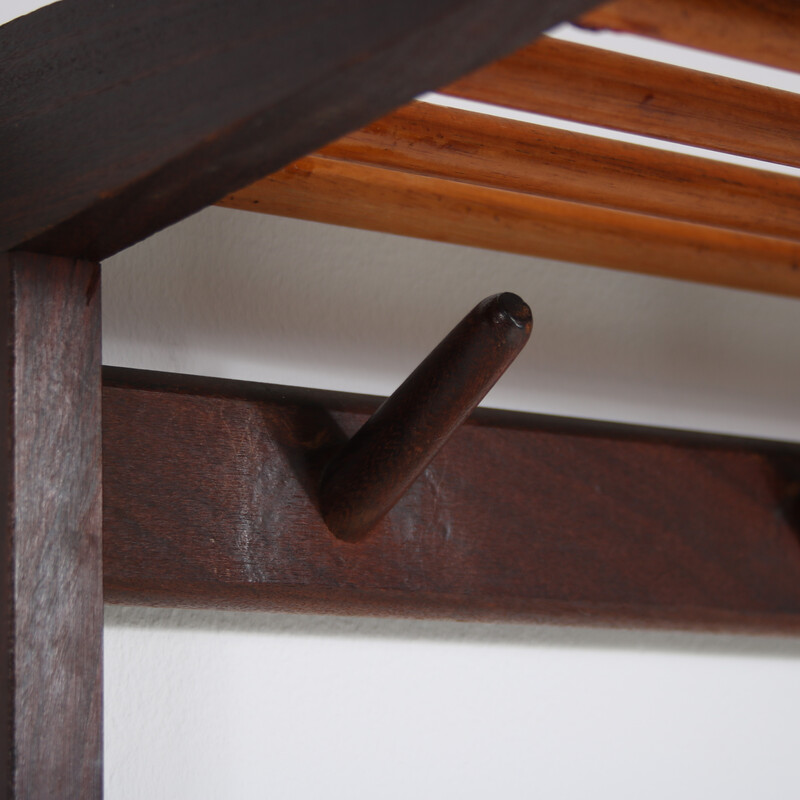 Vintage two-tone teak coat rack, Netherlands 1960s