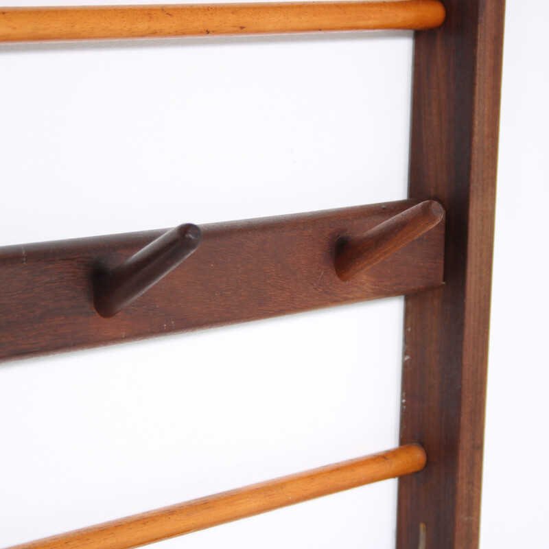 Vintage two-tone teak coat rack, Netherlands 1960s