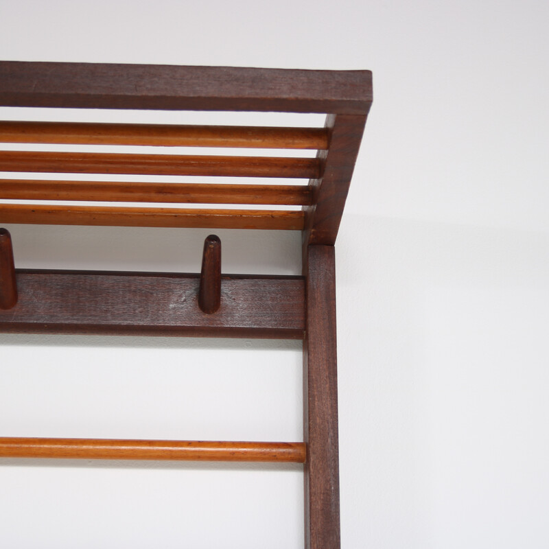 Vintage two-tone teak coat rack, Netherlands 1960s