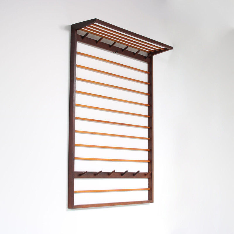 Vintage two-tone teak coat rack, Netherlands 1960s