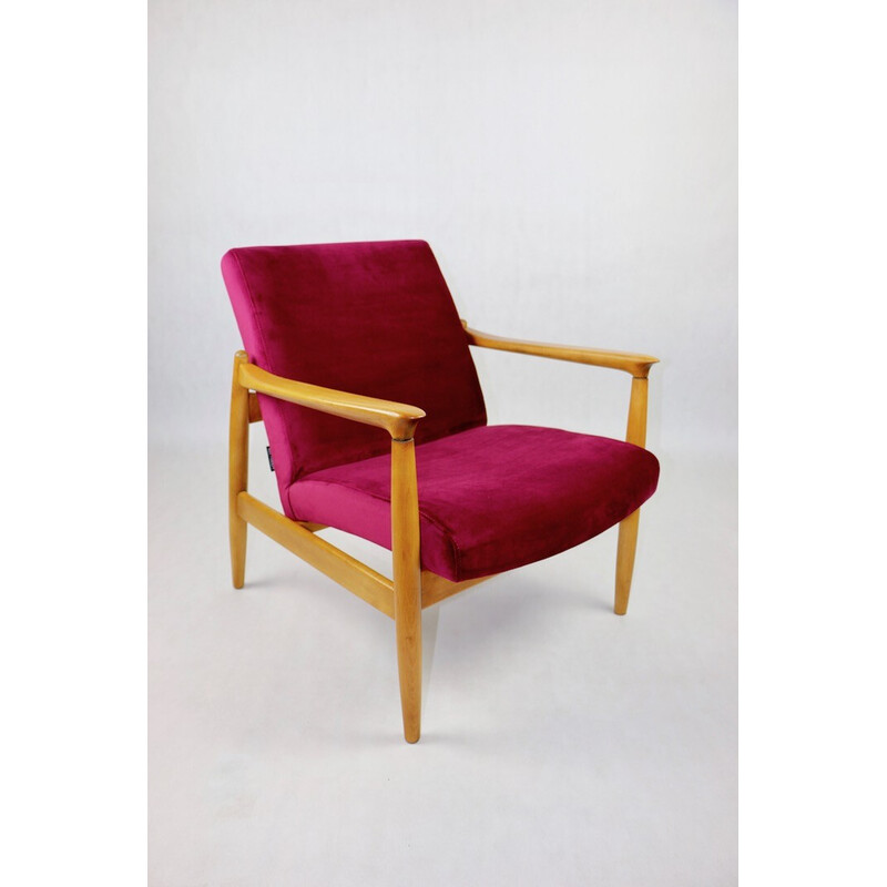 Vintage Burgundy Gfm-064 fluwelen fauteuil van Edmund Homa, 1970