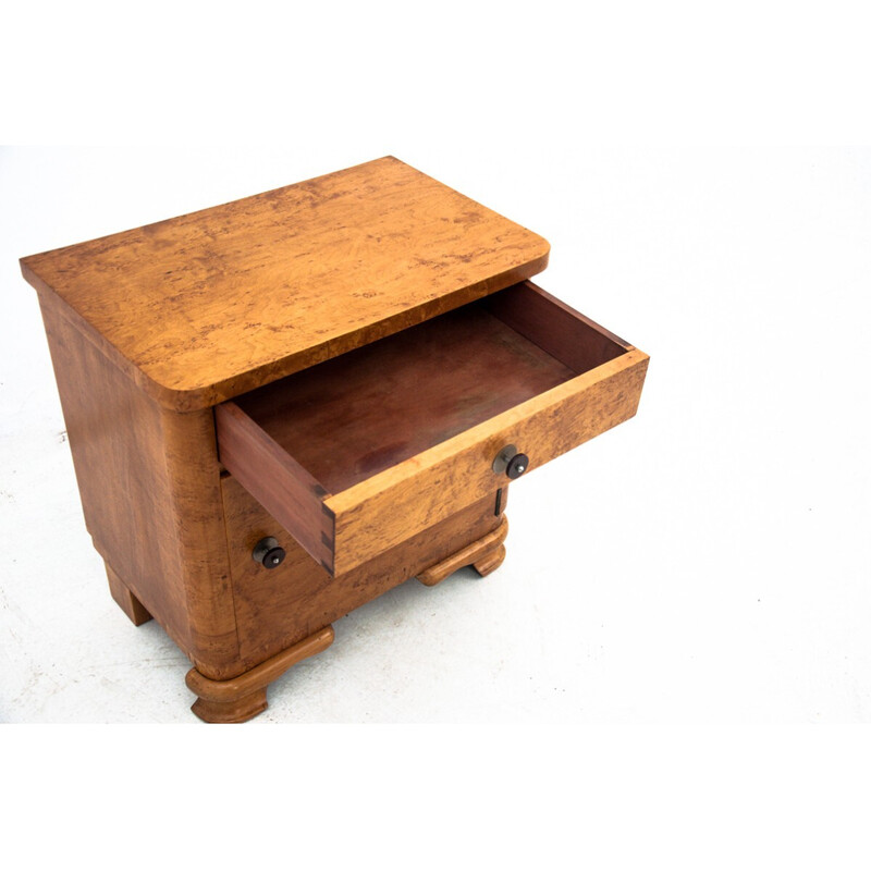 Pair of vintage Art Deco oakwood night stands, Poland 1960s