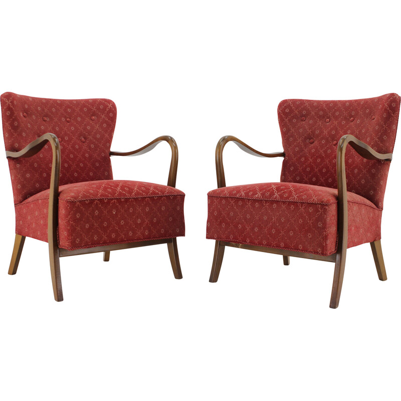 Pair of vintage danish wooden armchairs by Alfred Christensen, 1940s