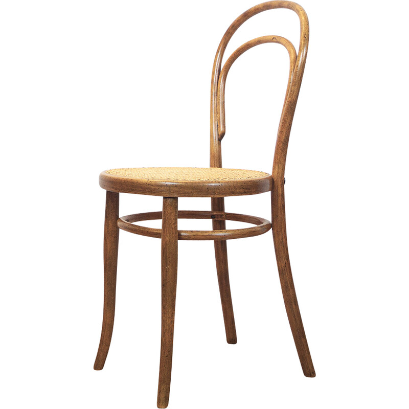Vintage chair 14 in bentwood, oakwood and woven rattan by Thonet, Austria