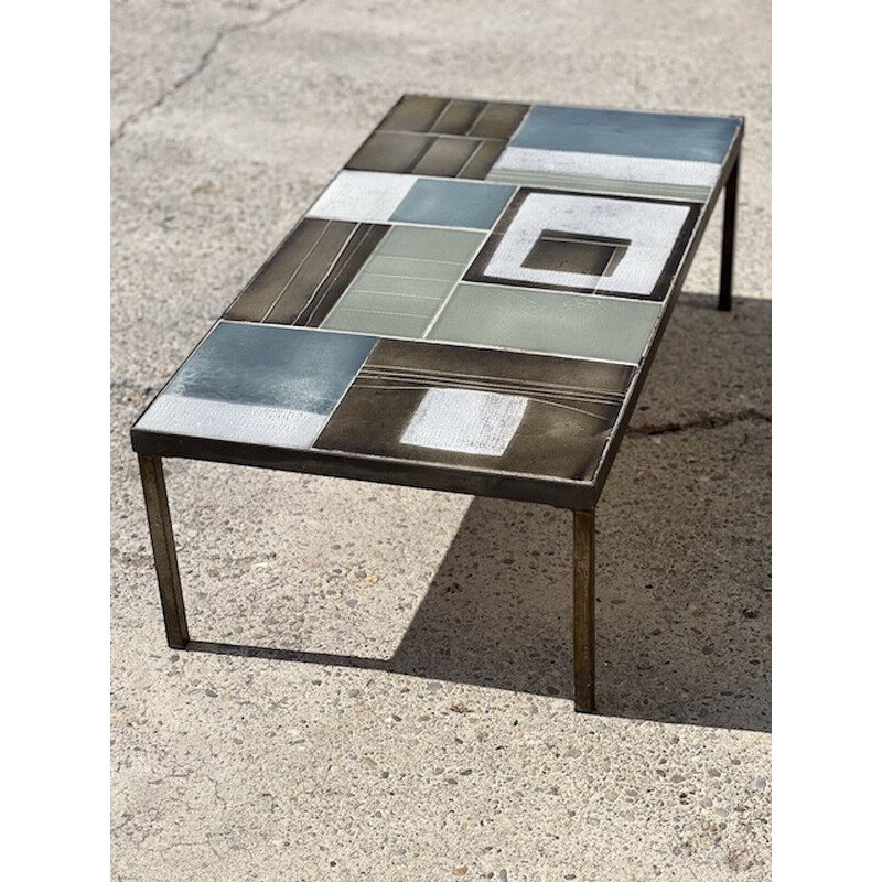 Vintage ceramic and wrought iron coffee table by Roger Capron, 1960s