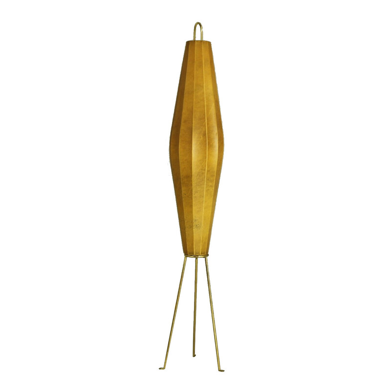 Vintage Lugano floor lamp in brass and cocoon by H. Klingele for Artimeta, Netherlands 1950s