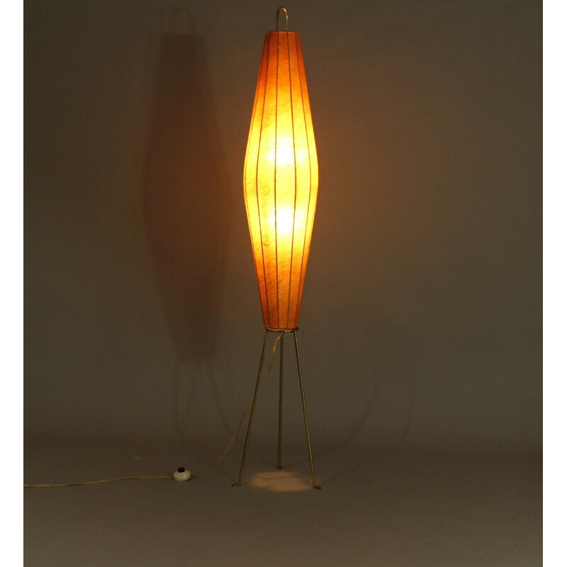 Lámpara de pie Lugano vintage de latón y capullo de H. Klingele para Artimeta, Países Bajos años 50