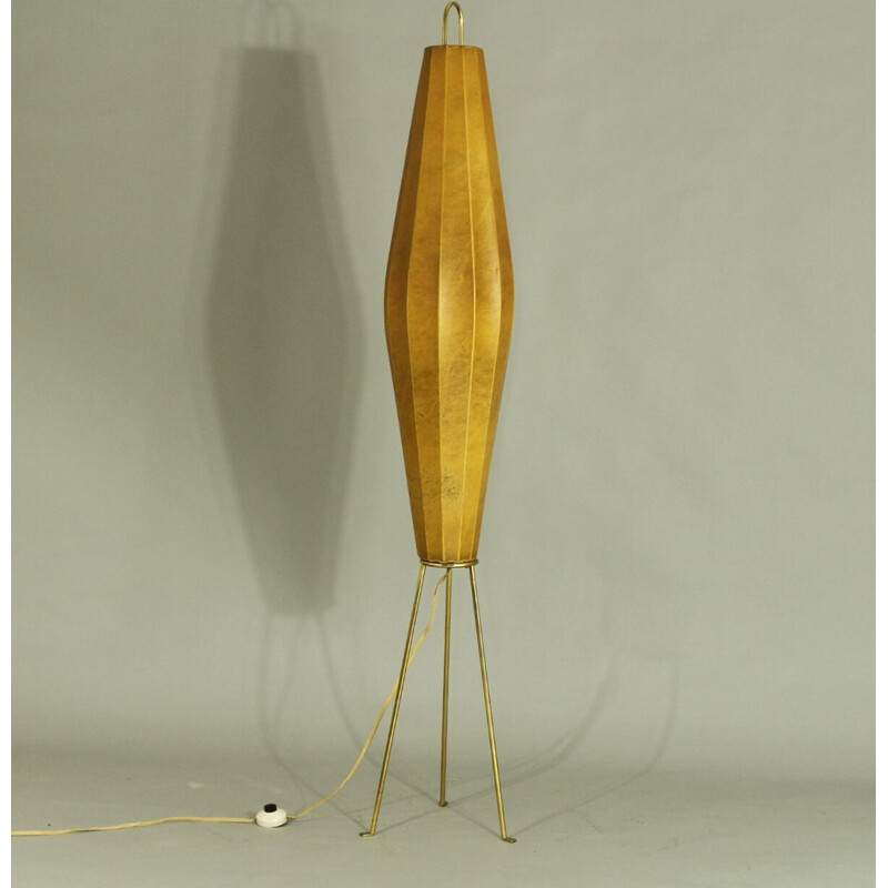 Vintage Lugano floor lamp in brass and cocoon by H. Klingele for Artimeta, Netherlands 1950s