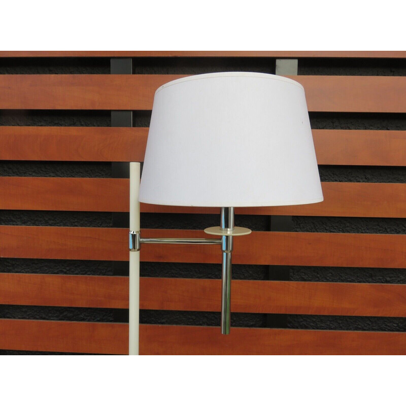 Vintage Monix floor lamp in chromed brass and white lacquered metal, France 1960s-1970s