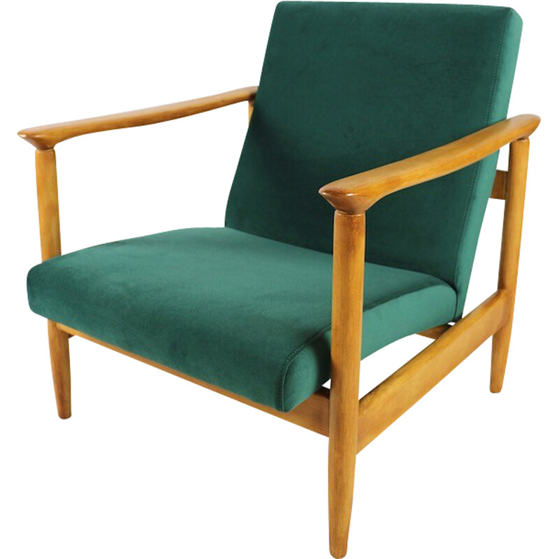 Vintage Gfm-142 armchair in wood and green velvet by Edmund Homa, 1970s