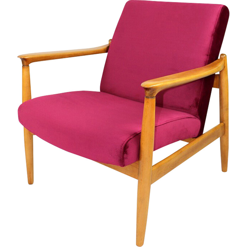 Vintage Burgundy Gfm-064 fluwelen fauteuil van Edmund Homa, 1970