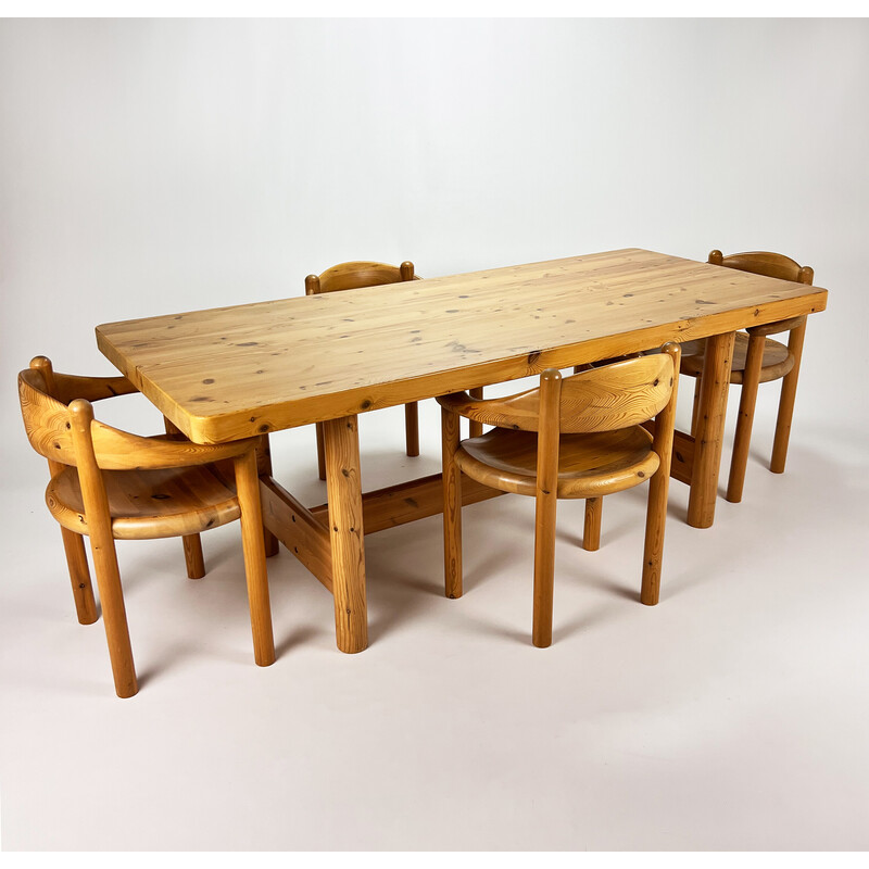 Vintage solid pine dining set by Rainer Daumiller, 1970s