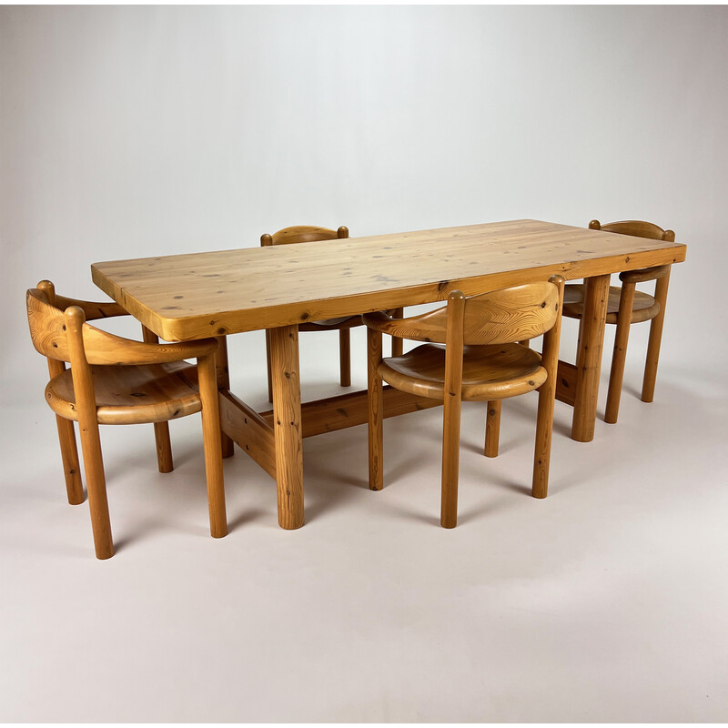 Vintage solid pine dining set by Rainer Daumiller, 1970s