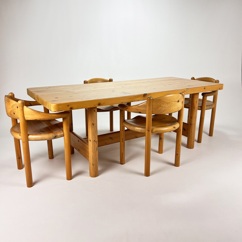 Vintage solid pine dining set by Rainer Daumiller, 1970s