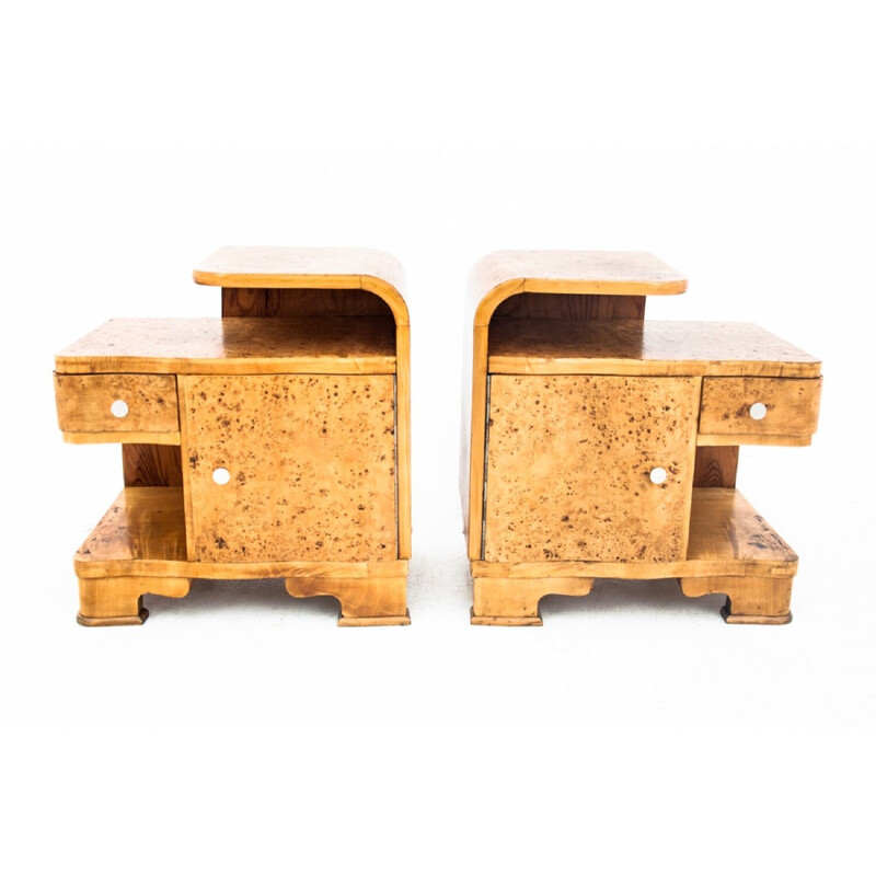 Pair of vintage Art Deco night stands, Poland 1950s