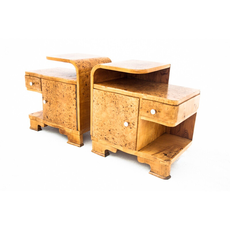 Pair of vintage Art Deco night stands, Poland 1950s