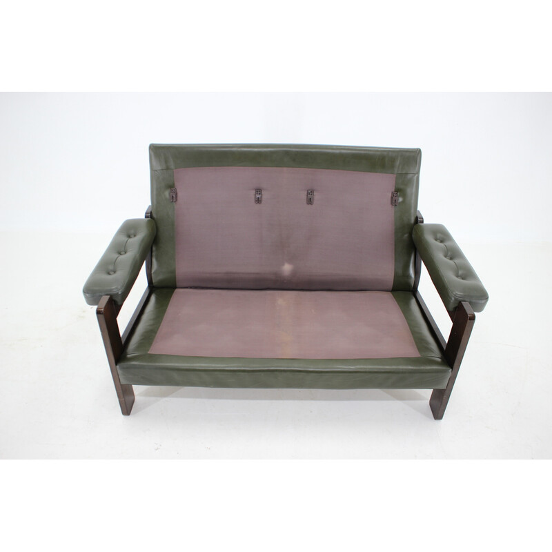 Vintage dark green leather 2-seater sofa, Denmark 1970s