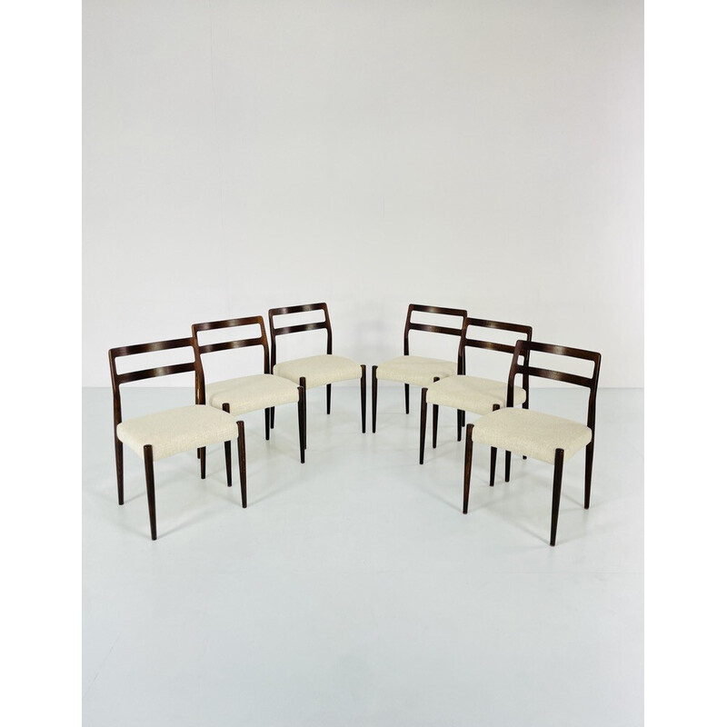 Set di 6 sedie vintage in rovere e lino di Johannes Andersen per Uldum Møbelfabrik, Danimarca 1960