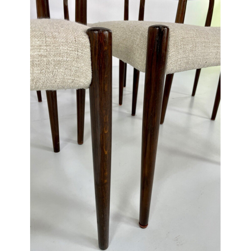 Set of 6 vintage oakwood and linen chairs by Johannes Andersen for Uldum Møbelfabrik, Denmark 1960s
