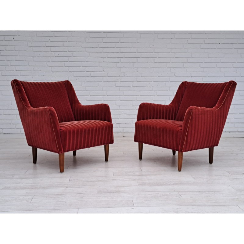 Danish vintage living room set in velvet and beechwood, 1960