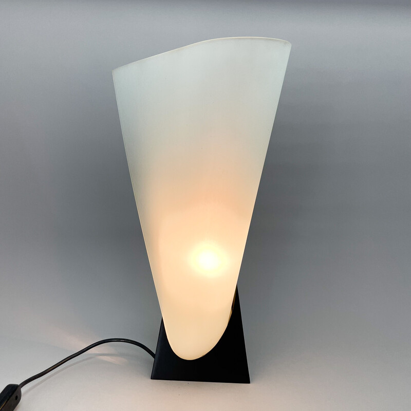 asymmetrical table lamp in etched glass and metal by Stilnux, Italy 1970s