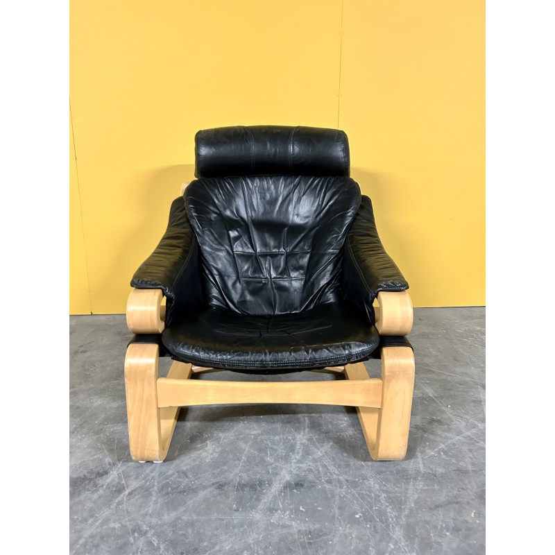 Vintage Apollo armchair in bentwood and black leather by Svend Skipper for Skippers Mobler a/s Durum, Denmark 1970s
