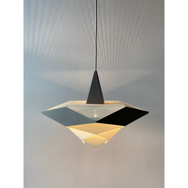 Vintage porcelain and fabric pendant lamp by Preben Dal for Hans Følsgaard, Denmark 1960s