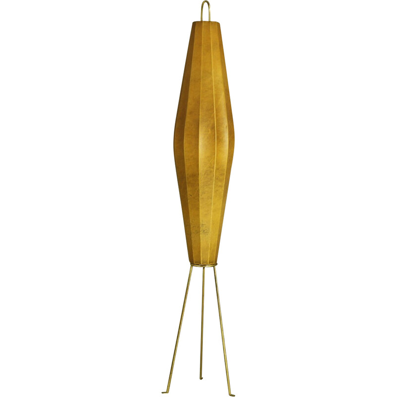 Vintage Lugano floor lamp in brass and cocoon by H. Klingele for Artimeta, Netherlands 1950s