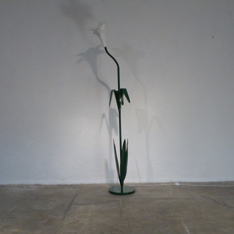 Green flower-shaped floor lamp in metal - 1980s