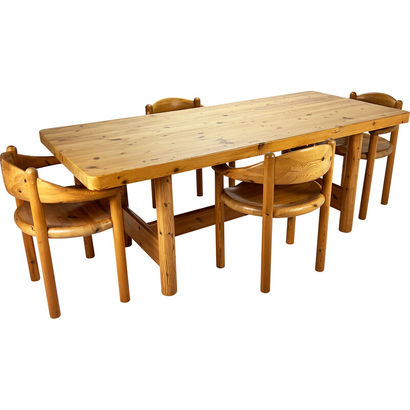 Vintage solid pine dining set by Rainer Daumiller, 1970s