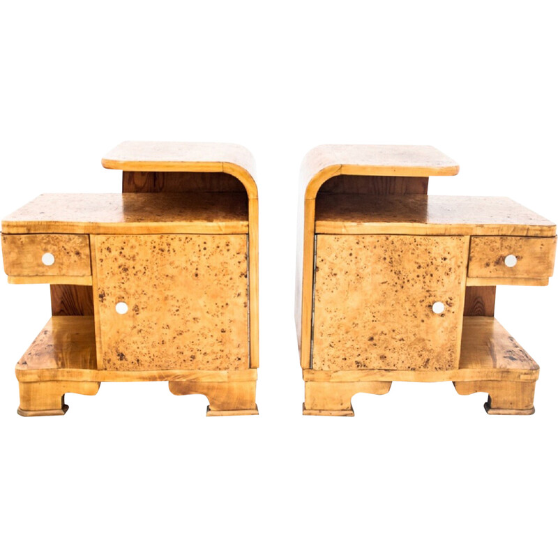 Pair of vintage Art Deco night stands, Poland 1950s