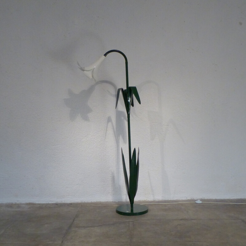 Green flower-shaped floor lamp in metal - 1980s