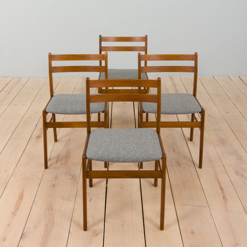 Set of 4 vintage danish wood and wool chairs by Sax, Denmark 1960s