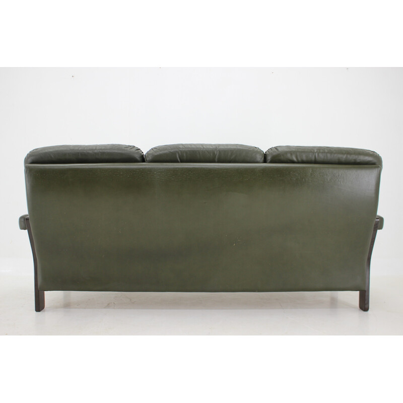 Vintage dark green leather 3-seater sofa, Denmark 1970s