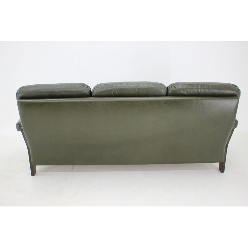 Vintage dunkelgrünes Leder 3-Sitzer Sofa, Dänemark 1970er