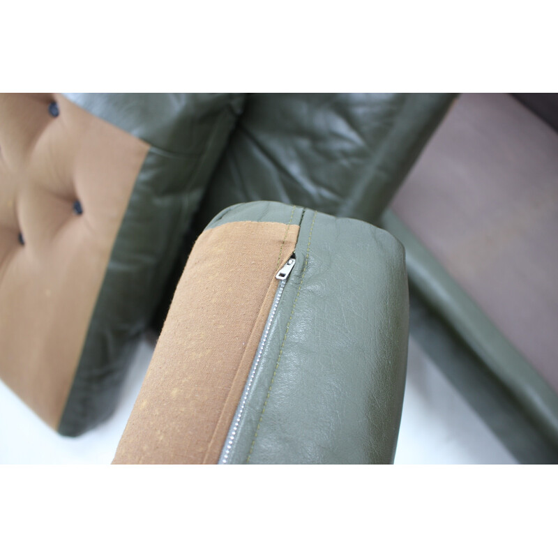 Vintage dark green leather 3-seater sofa, Denmark 1970s